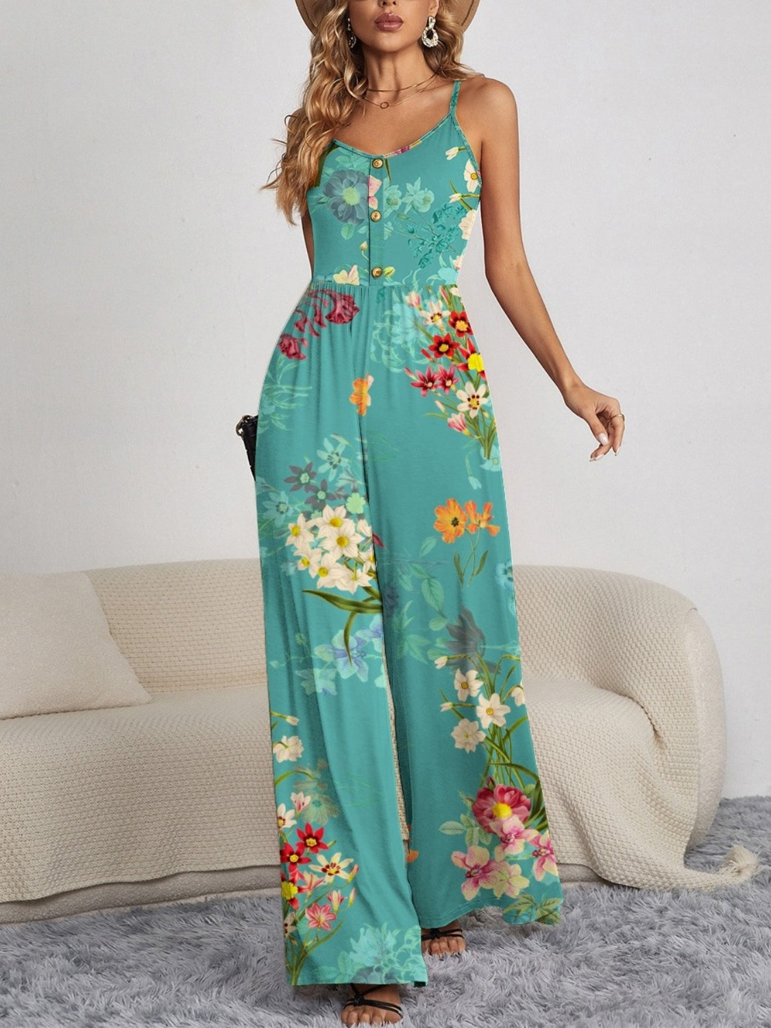 Spaghetti Strap Wide Leg Jumpsuit