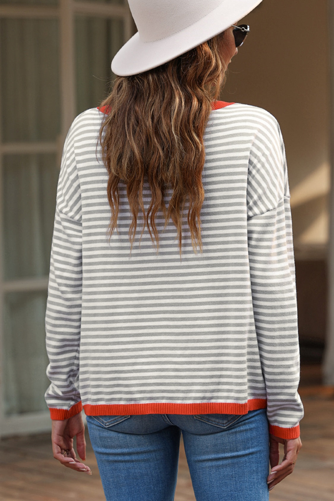 Striped Round Neck Drop Shoulder T-Shirt