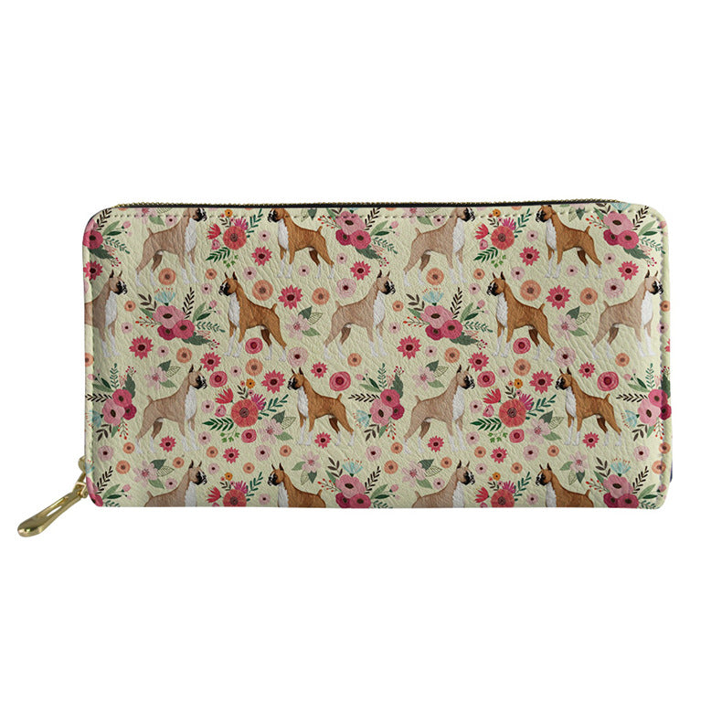 Women's Long Floral Dog Printed Pu Wallet