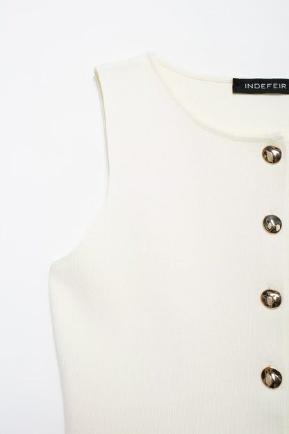 Golden Button Plain Stitch Vest