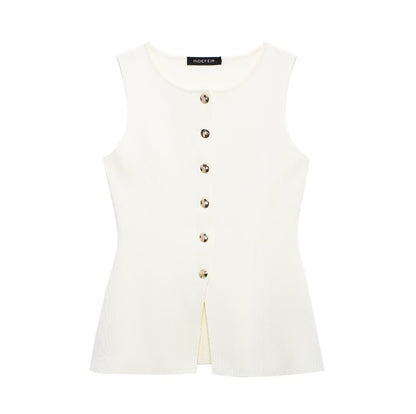 Golden Button Plain Stitch Vest