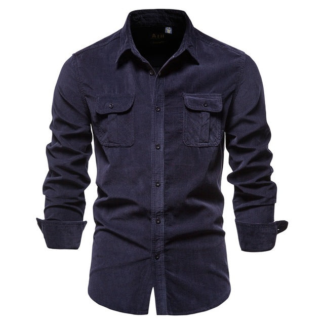 Men's Blue Long-Sleeved Button-Down Shirt