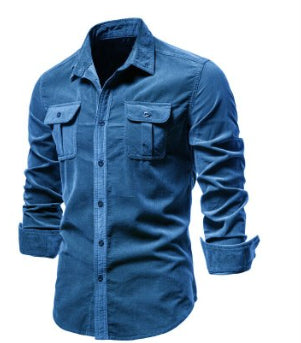 Men's Blue Long-Sleeved Button-Down Shirt