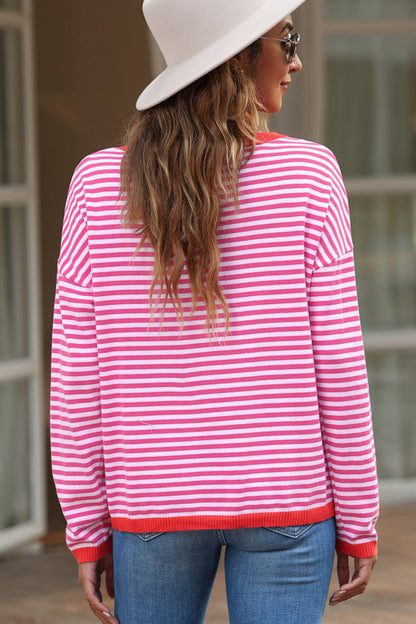 Striped Round Neck Drop Shoulder T-Shirt