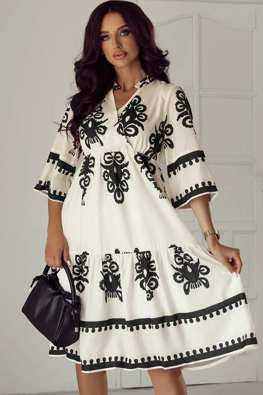 Printed Half Sleeve Knee Length Dress