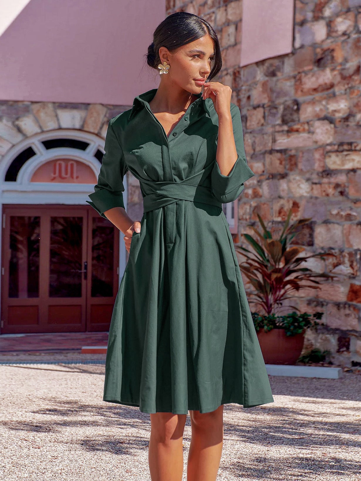 Women's Lace-up Shirt Elegant Dress