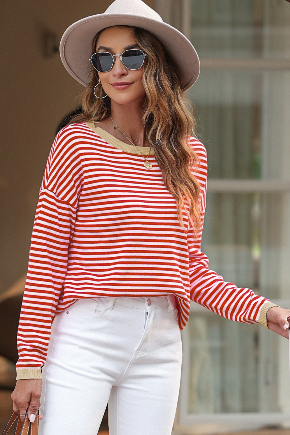 Striped Round Neck Drop Shoulder T-Shirt