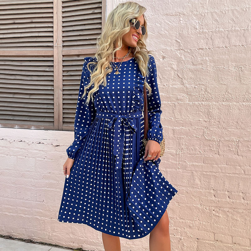 Lotus Leaf Long -Sleeved Wave Dot Dress