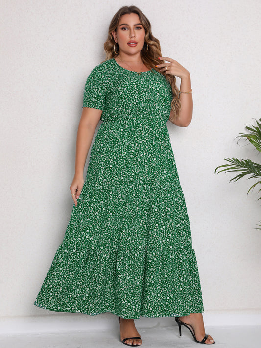 Plus Size Short Sleeve Round Neck Dress Maxi Dress