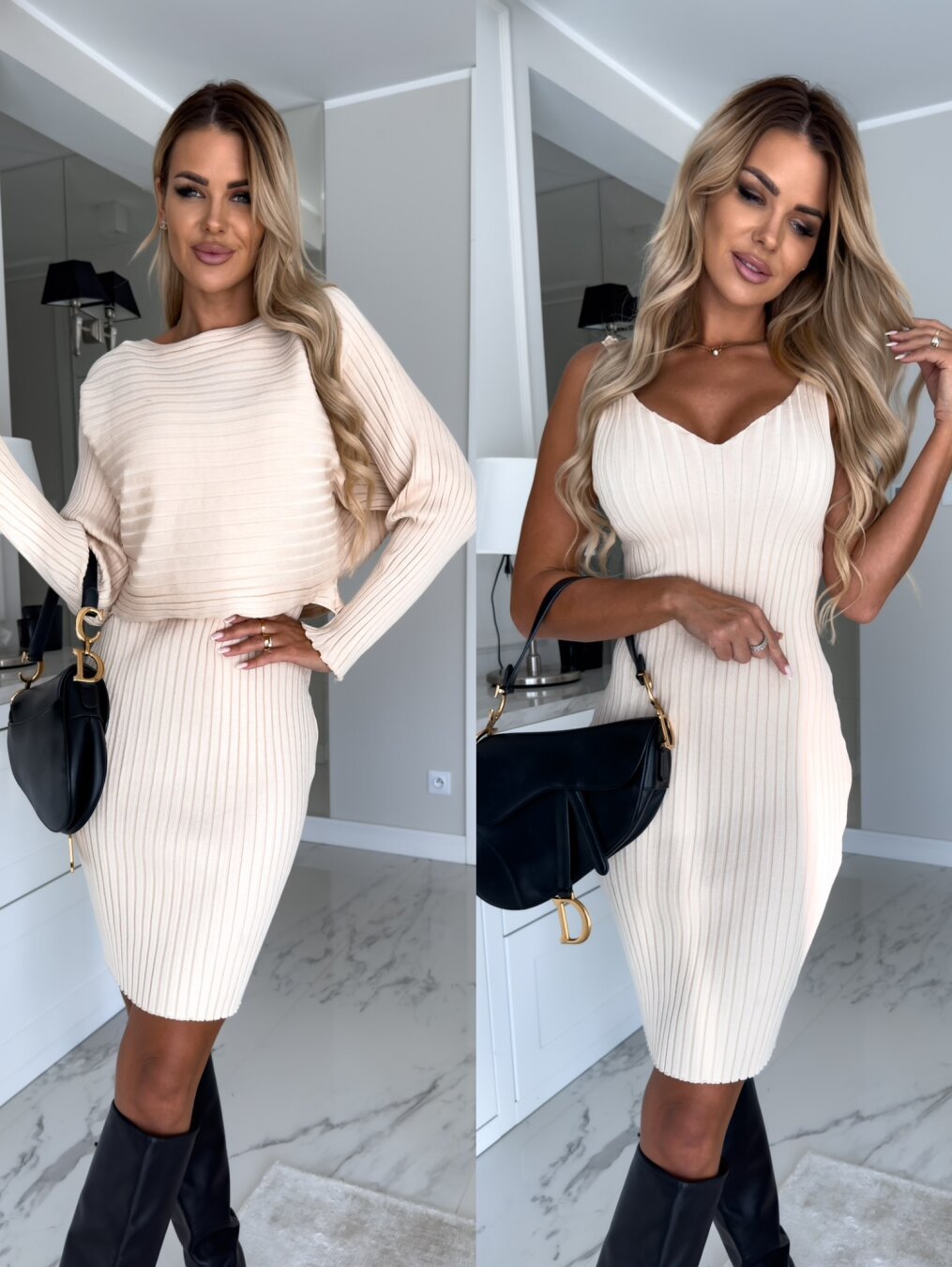 Womens Stripe Top Two Piece Dress Sets