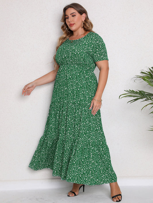 Plus Size Short Sleeve Round Neck Dress Maxi Dress