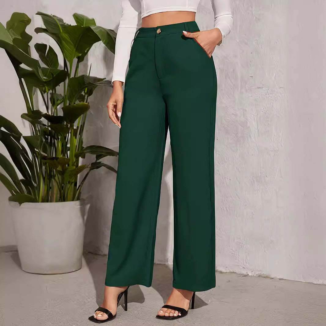 High Waist Wide Leg Straight Office Pants