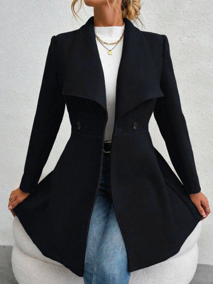 Collared Neck Button Up Long Sleeve Coat