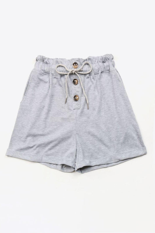 Buttoned Drawstring Waist Cuffed Shorts - SteelBlue