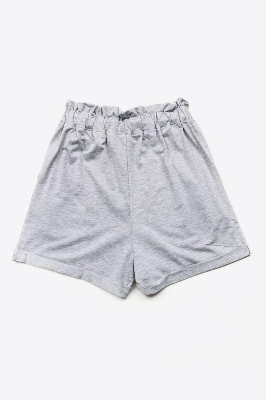 Buttoned Drawstring Waist Cuffed Shorts - SteelBlue