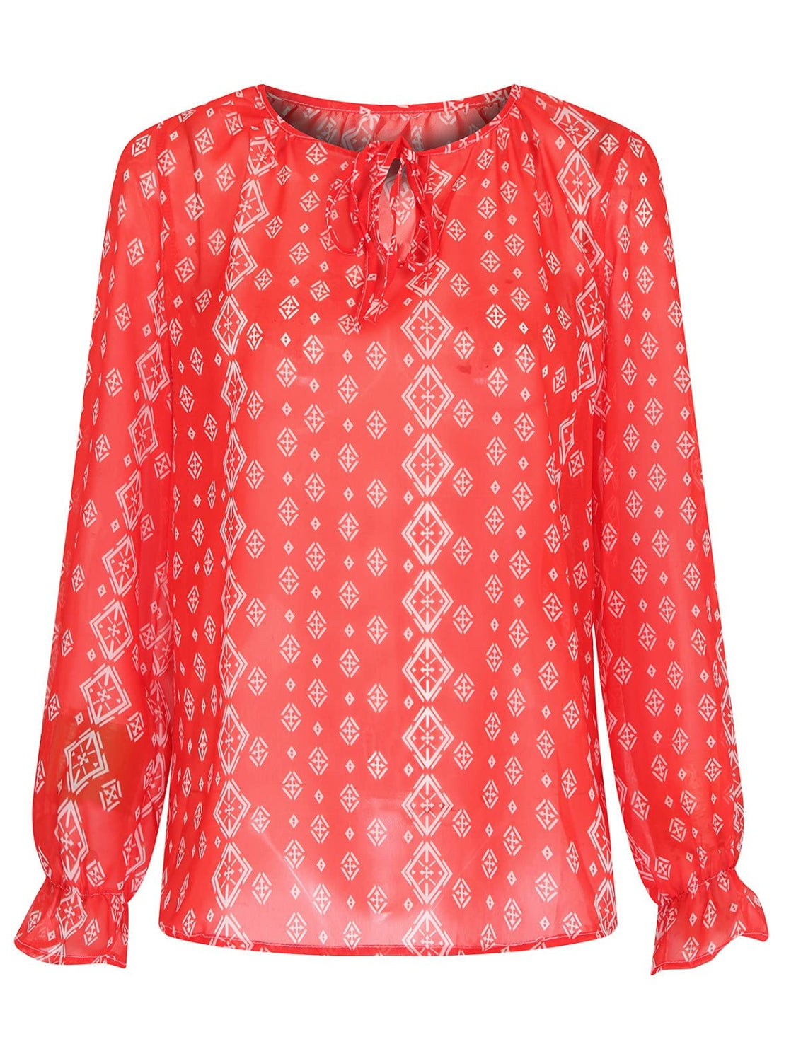 Printed Tie Neck Long Sleeve Blouse