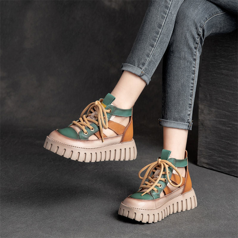 Retro Lace-up Thick Sandals