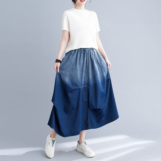 Gradient Color Denim Skirt For Women