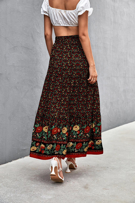 Floral Tied Maxi Skirt - SteelBlue