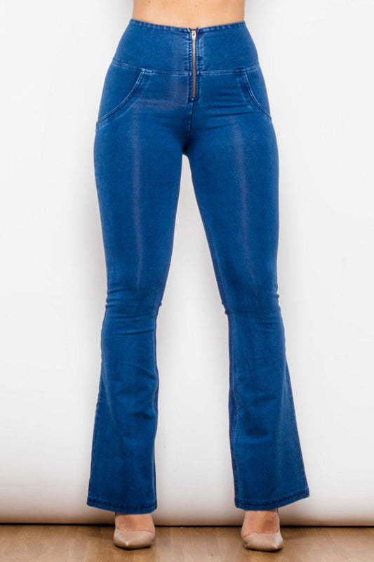 High Waist Flare Long Jeans - SteelBlue