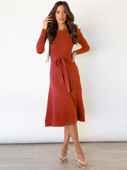 Women's Long Sleeve Cable Knit Sweater Dresses