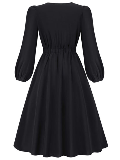 Women's Round Neck Bow A-Line Mid-Length Dress