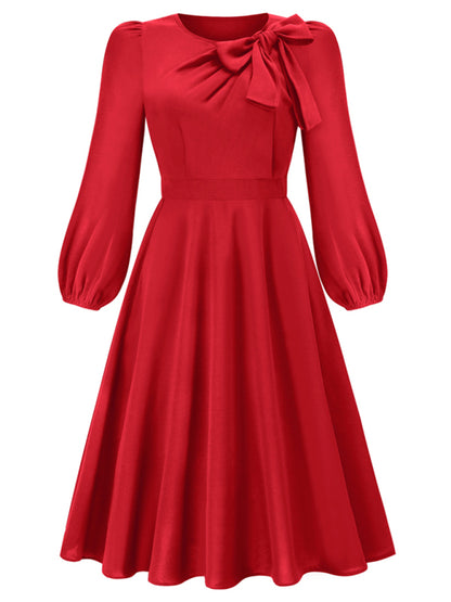 Women's Round Neck Bow A-Line Mid-Length Dress