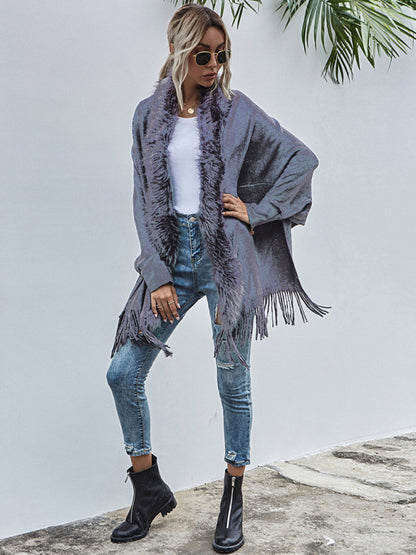 Women’s Fur Collar Shawl Cardigan