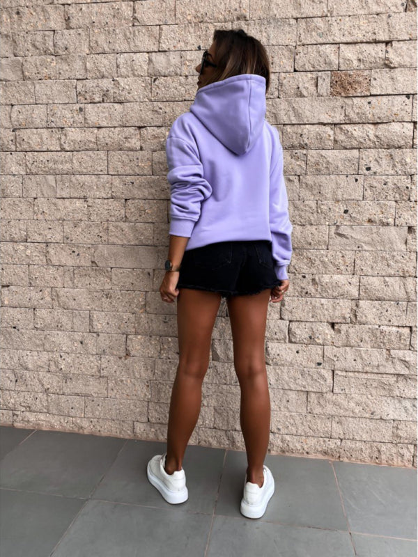 Long-Sleeved Solid Color Pullover Hooded Sweatshirt