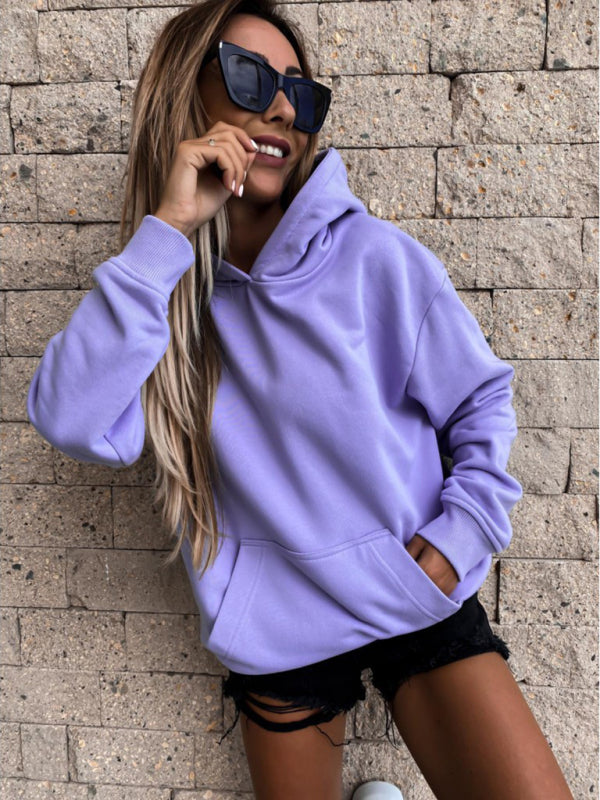 Long-Sleeved Solid Color Pullover Hooded Sweatshirt