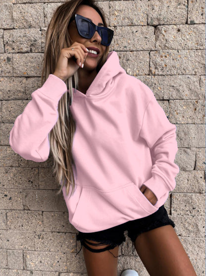 Long-Sleeved Solid Color Pullover Hooded Sweatshirt