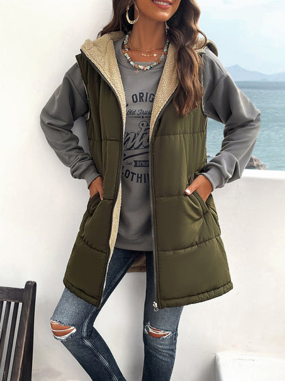 Women's Loose Commuting Mid-Length Hooded Cotton Coat