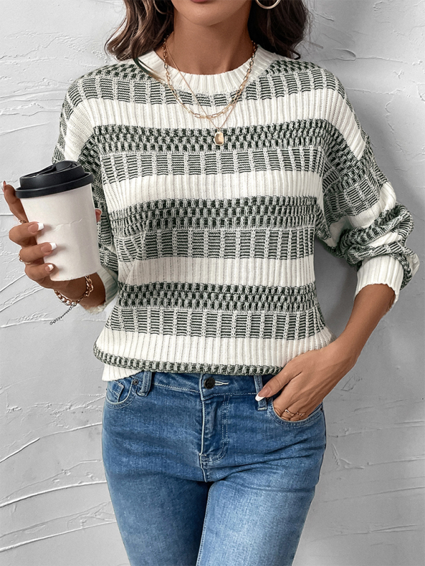 Casual Striped Clashing Color Sweater