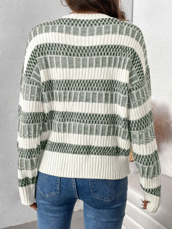 Casual Striped Clashing Color Sweater