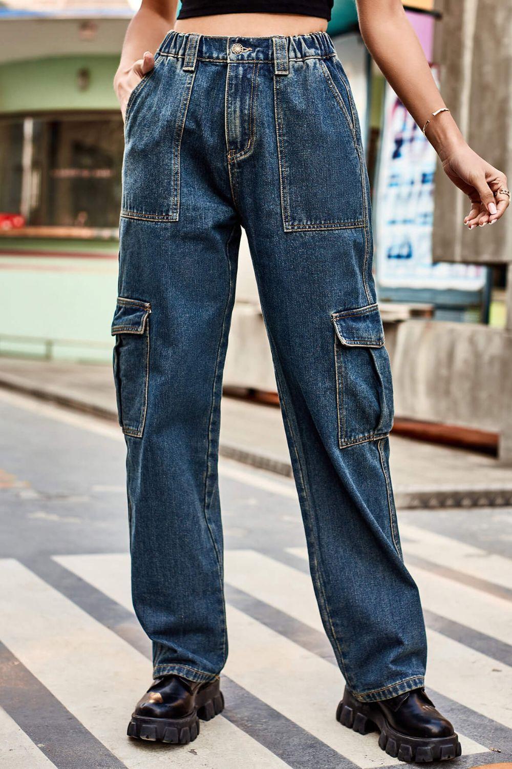 Long Straight Leg Jeans with Pockets - SteelBlue & Co.