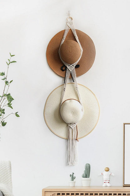 Macrame Double Hat Hanger - SteelBlue