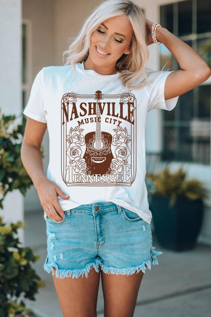 NASHVILLE MUSIC CITY Graphic Crew Neck Tee - SteelBlue