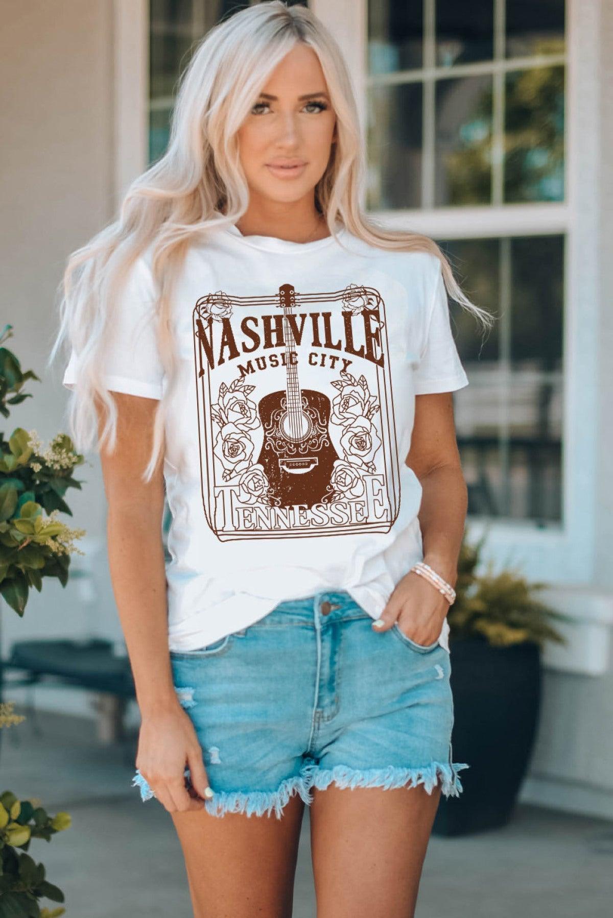 NASHVILLE MUSIC CITY Graphic Crew Neck Tee - SteelBlue