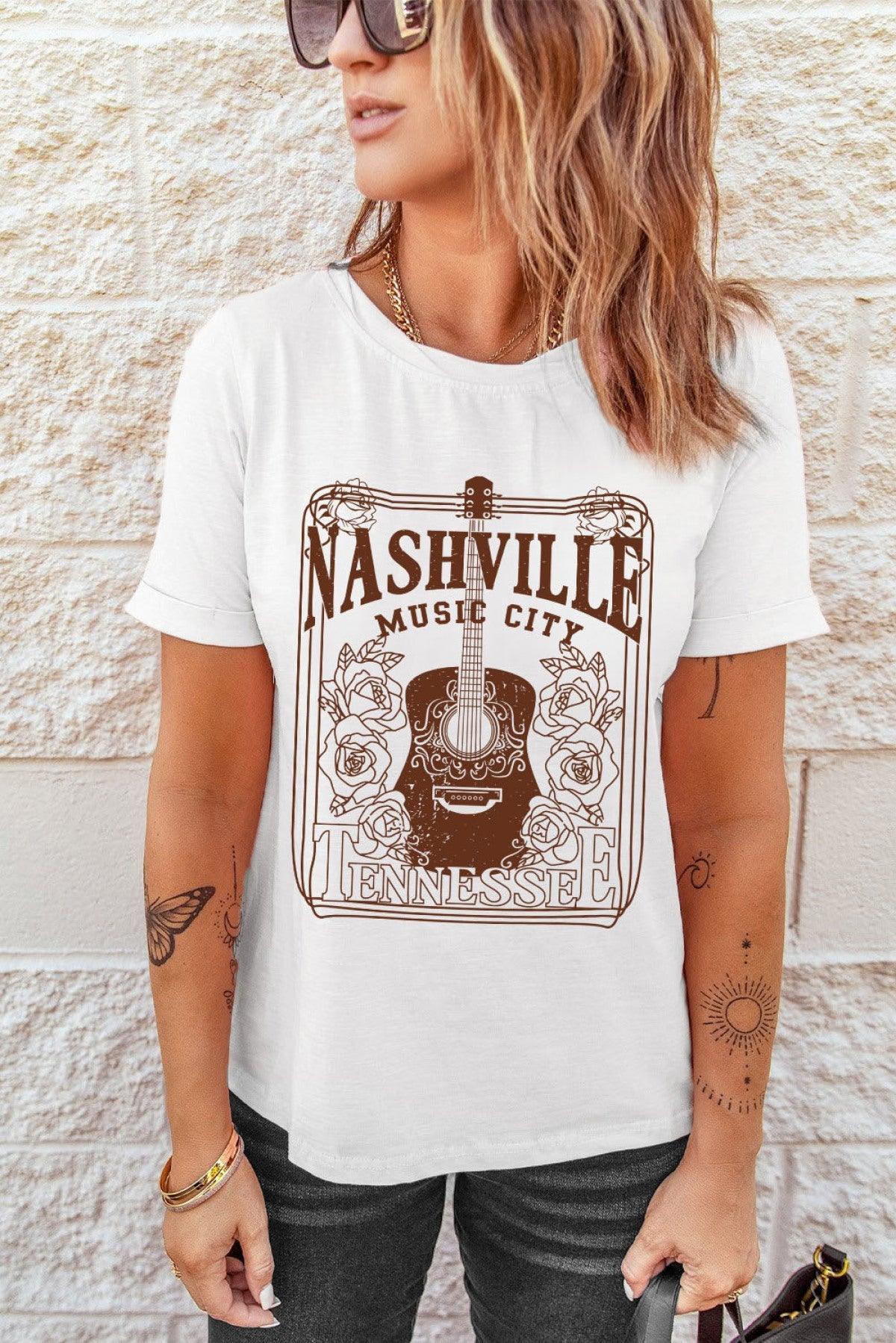 NASHVILLE MUSIC CITY Graphic Crew Neck Tee - SteelBlue