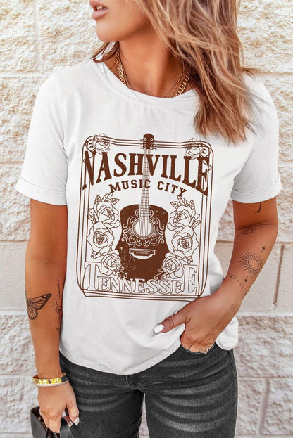 NASHVILLE MUSIC CITY Graphic Crew Neck Tee - SteelBlue