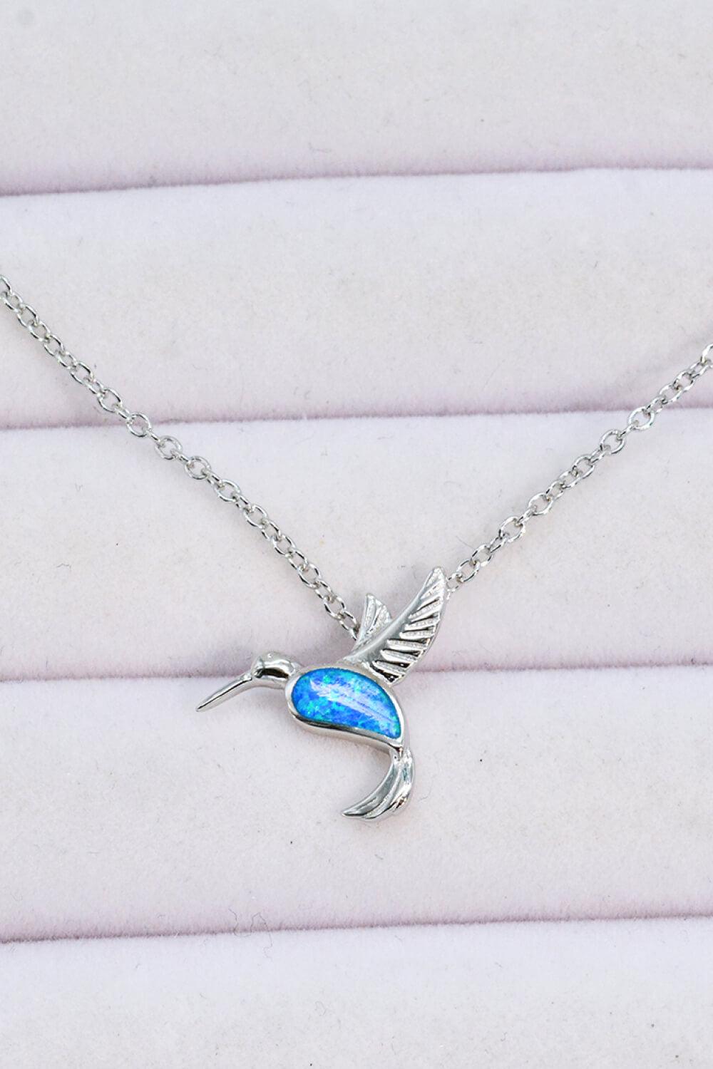 Opal Bird 925 Sterling Silver Necklace - SteelBlue