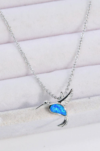 Opal Bird 925 Sterling Silver Necklace - SteelBlue