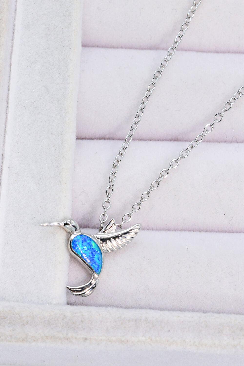 Opal Bird 925 Sterling Silver Necklace - SteelBlue