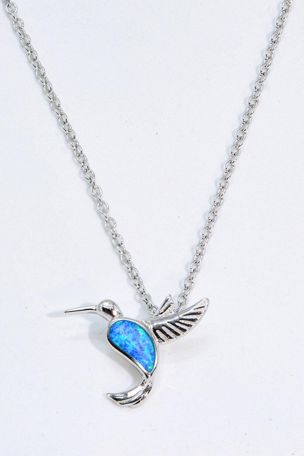 Opal Bird 925 Sterling Silver Necklace - SteelBlue