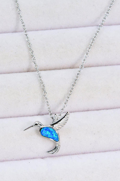 Opal Bird 925 Sterling Silver Necklace - SteelBlue