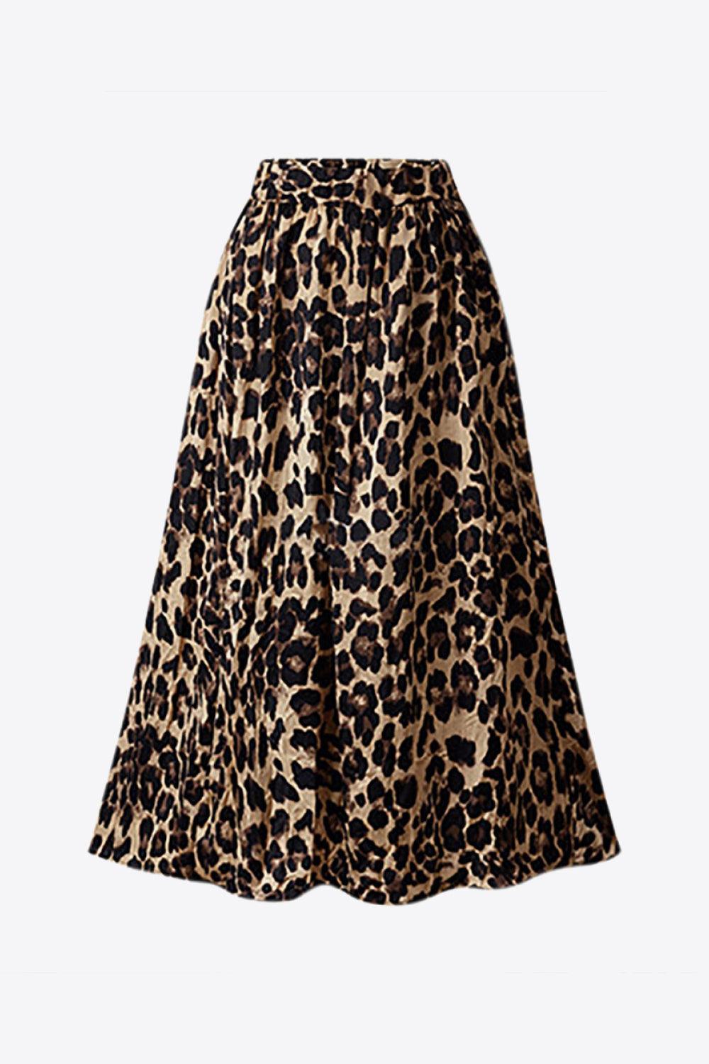 Plus Size Leopard Print Midi Skirt - SteelBlue