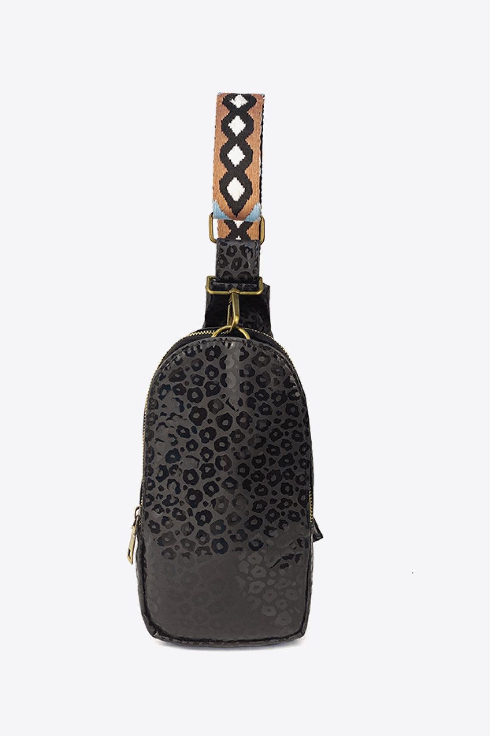 Printed PU Leather Sling Bag - SteelBlue