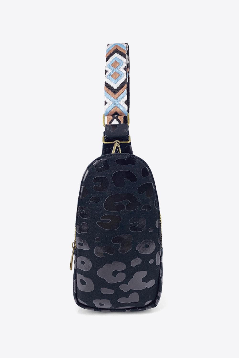 Printed PU Leather Sling Bag - SteelBlue