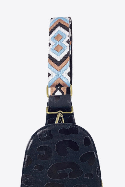 Printed PU Leather Sling Bag - SteelBlue