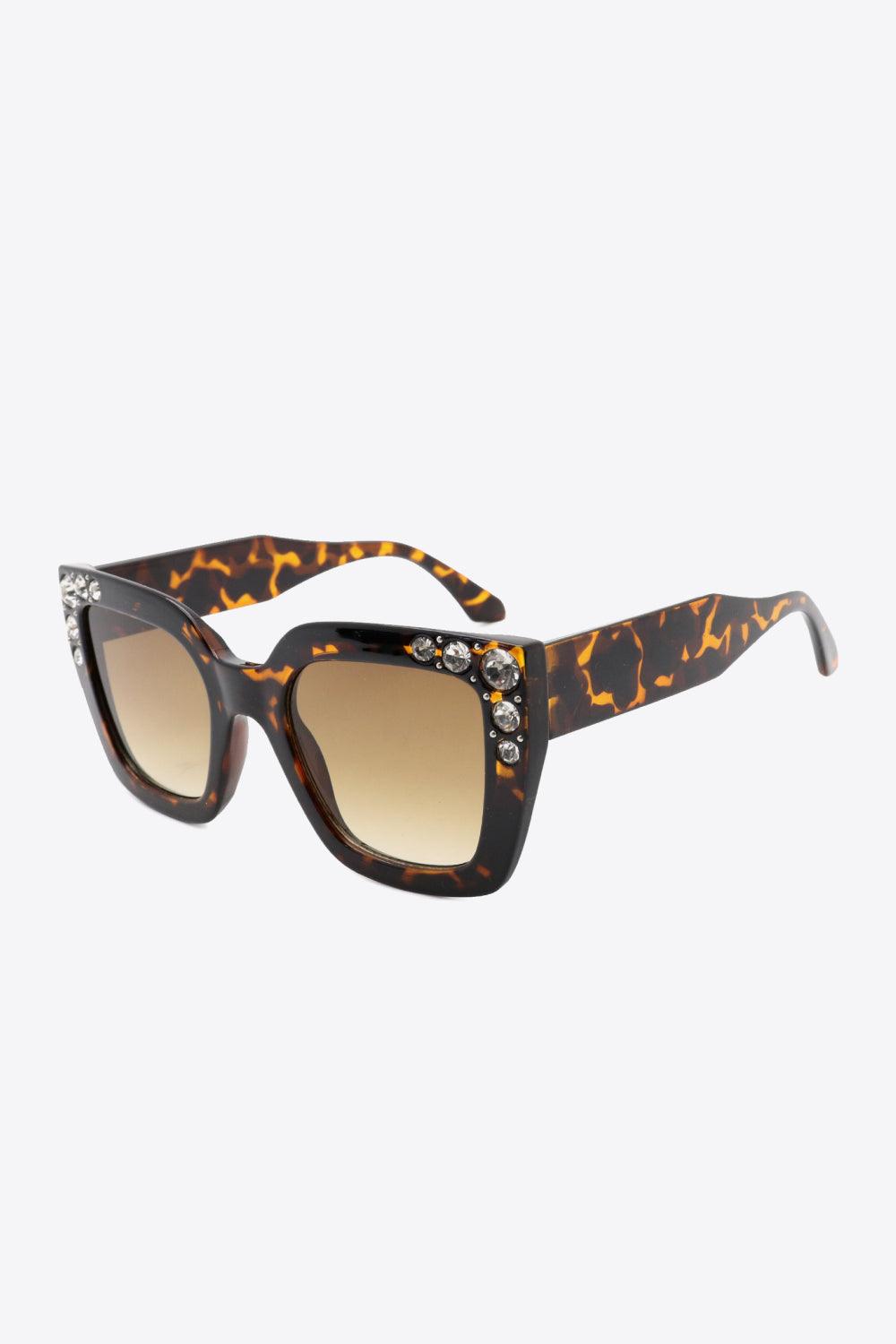 Rhinestone Polycarbonate Sunglasses - SteelBlue